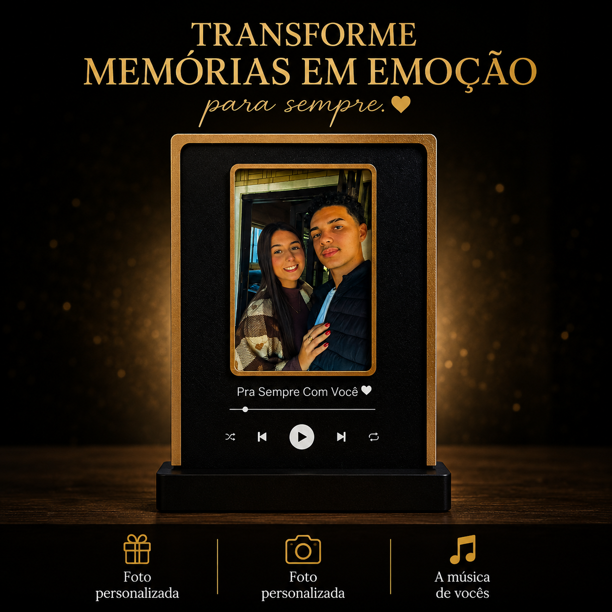 Placa Nosso Momento personalizada com foto do casal e música