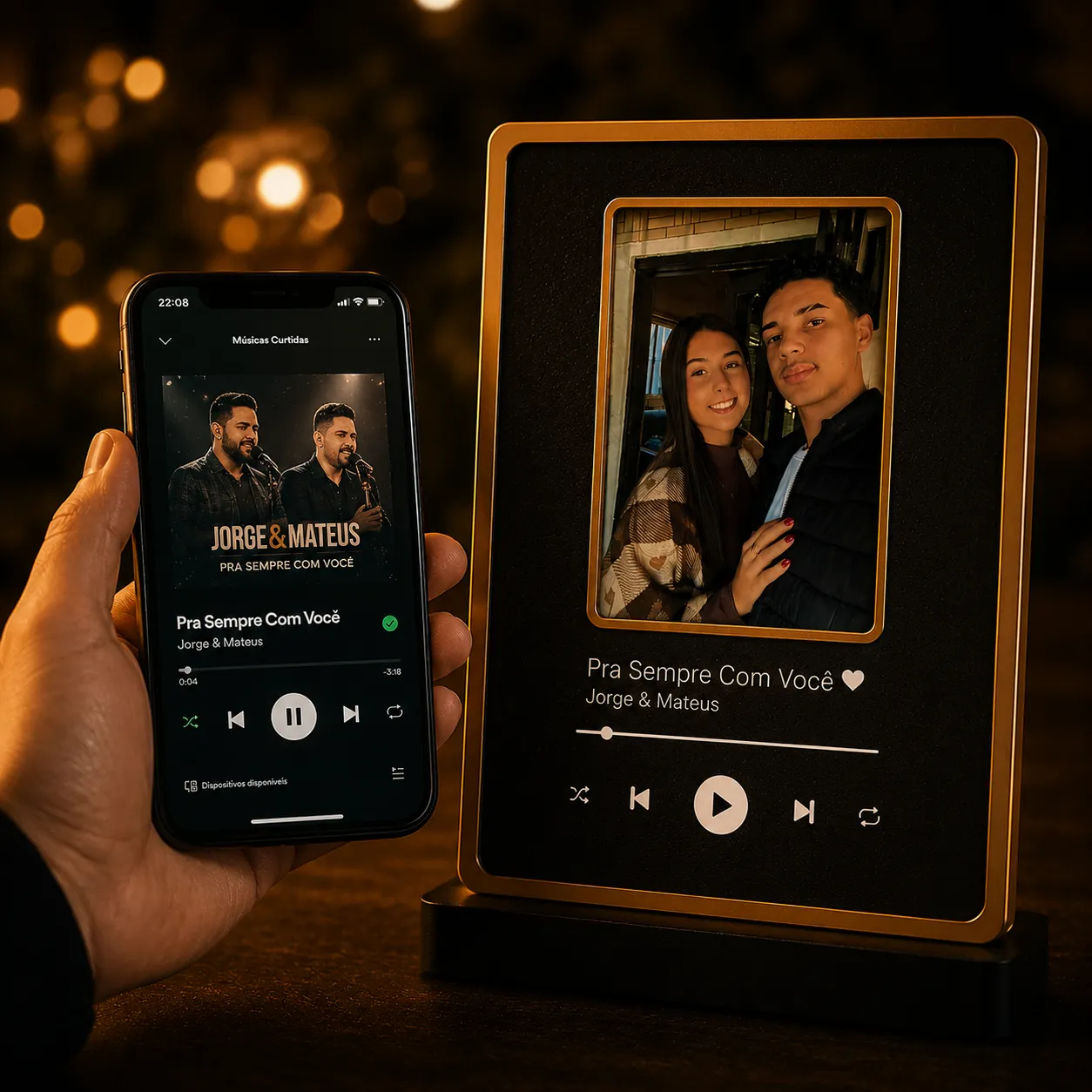 Placa Nosso Momento personalizada com foto do casal e música
